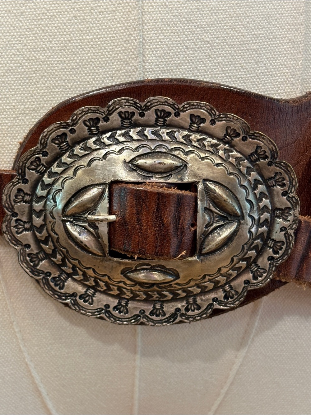 Vintage Ralph Lauren 90s Western Wide Brown Leather Concho Belt size Large - Picture 5 of 15